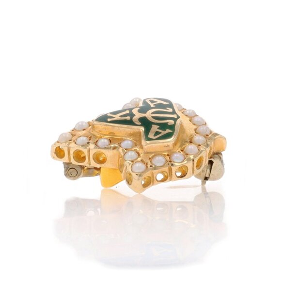 Yellow Gold Alpha Kappa Alpha Badge - 10k Seed Pearl Sorority Greek Society - Picture 2 of 4